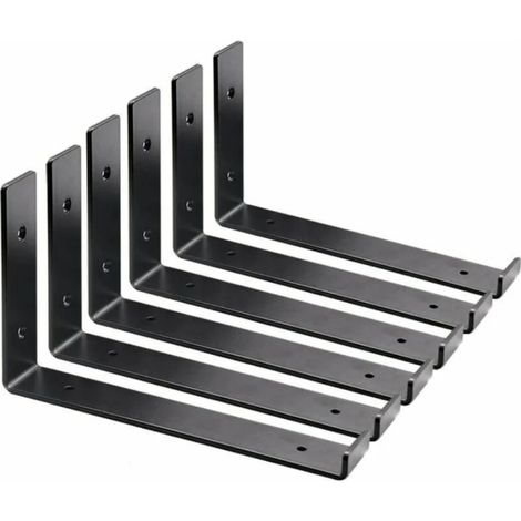 Filiyano-Lot de 2 supports d'étagère muraux industriels robustes en forme de L, adaptés aux étagères murales (noir) 20 cm (1/4)