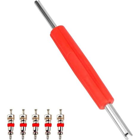 Estrattore doppio per valvole Allecto Plus con 5 inserti per valvole, strumento di riparazione pneumatici per auto, moto e biciclette. (1/5)