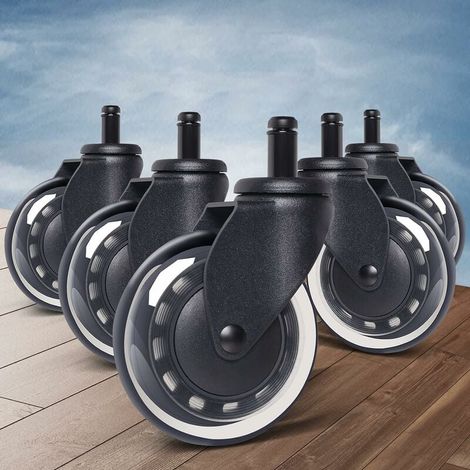 Confezione da 5 ruote girevoli per sedia da ufficio da 3" di diametro - per pavimenti in legno duro, laminato, moquette, piastrelle - stelo da 11 mm (1/5)