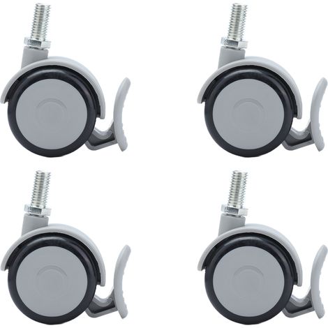 Ortviai Roulettes pivotantes avec frein en caoutchouc pour meubles – 4 pièces, tige filetée M10, diamètre 50 mm