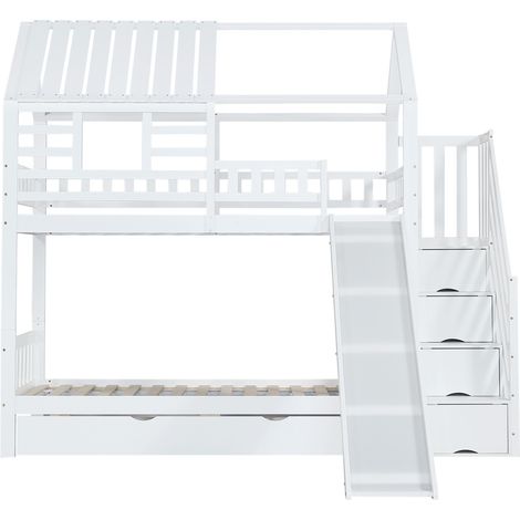 Letto a castello per bambini con scala e scivolo 90 x 200 cm Bianco MODENUIT (1/5)