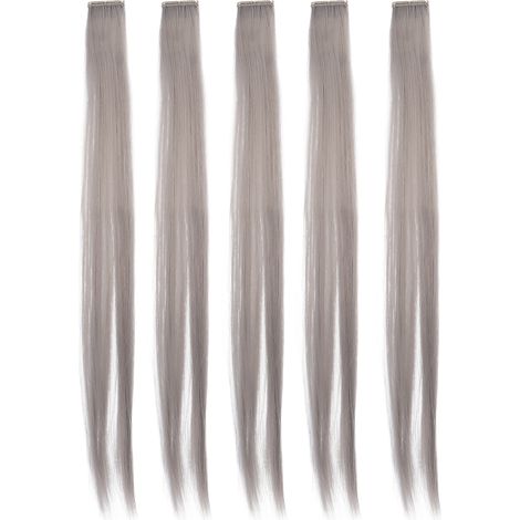 Clip-in-Haarverlängerungen, leuchtende Farbe, 55 cm, glatte Haarsträhnen für Cosplay, Partys, Grau (1/5)