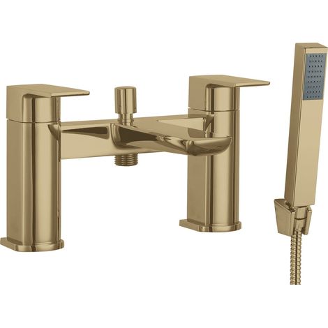Balterley Bishton Contemporary Dual Lever Deck Mounted Bath Shower Mixer Tap with 1/4 Turn Ceramic Disc, 136 × 230 × 147mm, Brushed Brass