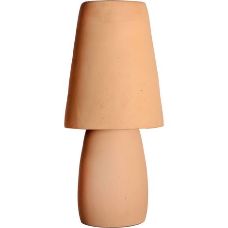 Lampe à poser ronde en terre cuite - brun clair et laiton (1/4)