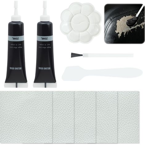 Kit di riparazione per pelle nera – 2 pezzi: liquido + accessori (spazzola, raschietto) – crema riparatrice per pelle per graffi e strappi – universale per divani, sedili auto e scarpe (1/5)