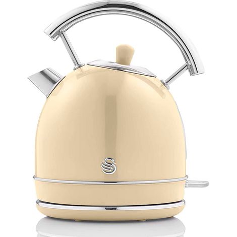 SWAN SK14630CNEU Retro Bouilloire, 1,8 L, Acier Inoxydable sans BPA, Résistance Cachée, sans Fil 3000W Crème