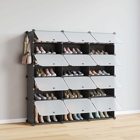 Meuble à chaussures armoire modulable Étagère de rangement à chaussures en plastique 12 compartiments noir Mondeer (1/5)
