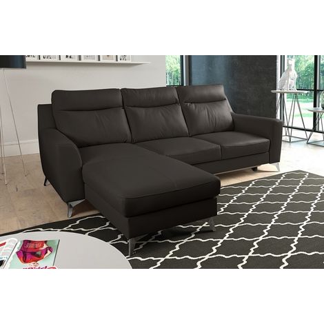 - Canapé d'angle convertible en cuir italien de luxe 5/6 places GIANNI avec coffre, chocolat, angle gauche (1/5)