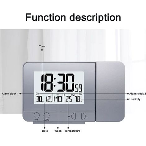Digitaler Projektionswecker an der Deckenwand, LED-Wecker für Schlafzimmer mit USB-Ladeanschluss, 180°-Projektor, Schlummerfunktion, DST, Dimmer, doppelter lauter Wecker für schwere Schlfer, Erwachsen