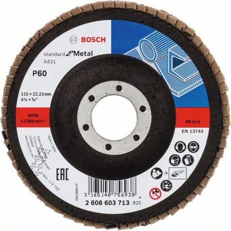 Bosch Disque à lamelles X431 Standard for Metal droit 115 mm grain 60 fibre de verre - 2608603713 (1/3)
