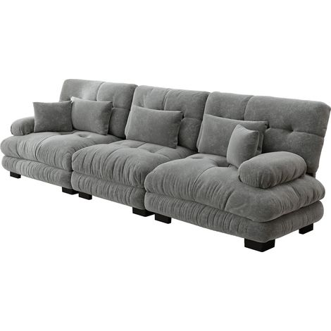 Modulares 3-Sitzer-Ecksofa aus Chenille in Grau mit tiefer Sitzfläche (1/5)