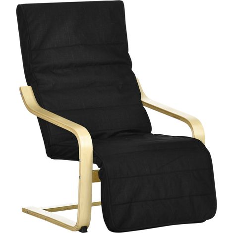 Fauteuil Relax de Salon avec Repose-Pied Réglable Fauteuil en Bois Massif de Bouleau Déhoussable Noir 94 x 66,5 x 100 cm (1/5)
