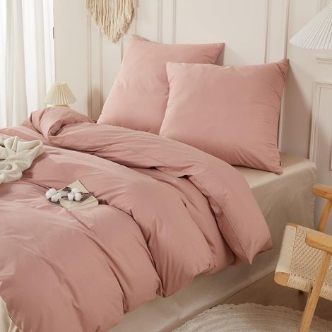 Bettwäsche-Set 200x220 cm aus 100% gewaschener Baumwolle, 3-teilig, Oeko-Tex, staubige Rose