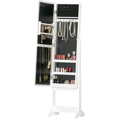Armoire à bijoux avec miroir réglable et éclairage LED blanc chaud, 36 x 30 x 136 cm
