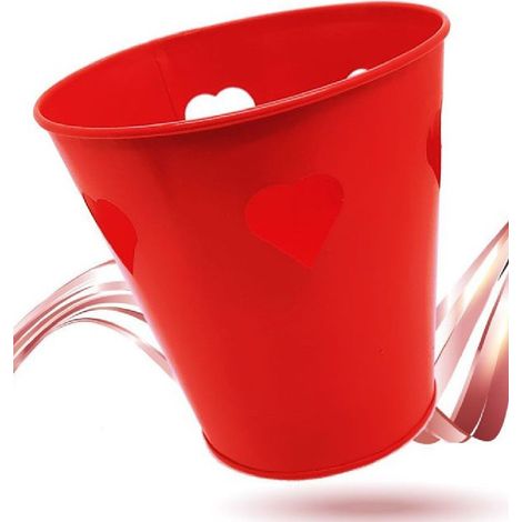 TrAdE Shop Traesio - Secchiello Decorativo Rosso In Latta 14 Cm Cuori Idea Regalo San Valentino 92294 - (1/2)