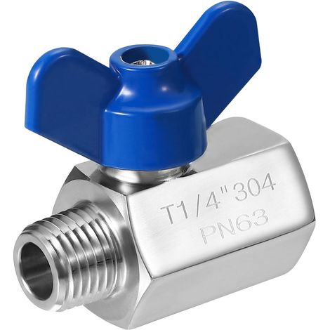 Mini Vanne à Bille 1/4" Filetage NPT Mâle/Femelle, Vanne d'Arrêt en Acier Inoxydable 304 pour l'Eau, l'Huile, le Gaz, Raccord de Plomberie, Argent (1/5)