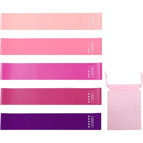 5 x Elastic Fitness Bands 5 Levels of Resistance Suitable for Weight Training, Pilates, Yoga and Other Activities Colour Range Pink (1/5)