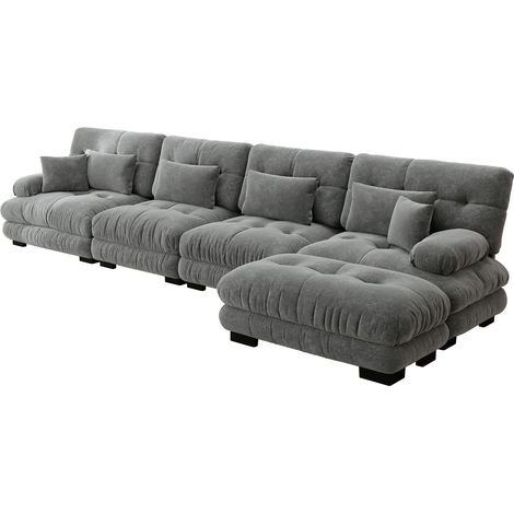 Sofá esquinero modular en chenilla gris con otomana móvil para salón (1/5)