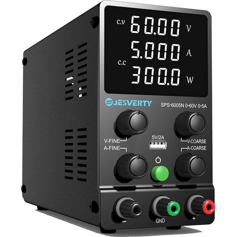 Alimentation DC Variable, 60V 5A Régulable à Commutation Réglable DC Banc Alimentation Linéaire avec Affichage LED à 4 Chiffres de Haute Précision, Port USB 5V/2A, Réglages Grossiers et Fins (1/5)