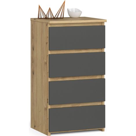 Cassettiera AKORD CL4 Cassettiera Quercia Artisan 40 cm 4 cassetti inserto frontale Grigia Grafite 40x35x74 cm