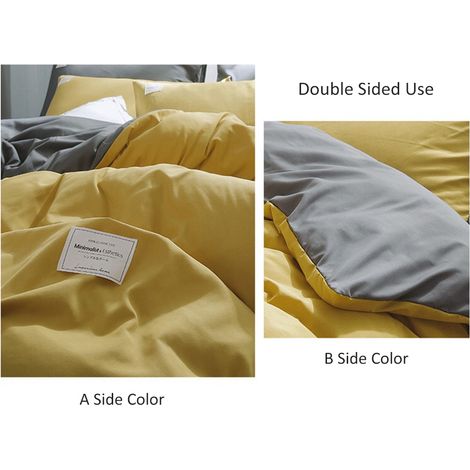 Lot de 4 housse de couette et drap et 2 taies d'oreiller, set de literie polyester chambre à coucher, double face jaune+gris rose+gris etc (1/5)