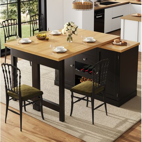 Isola cucina estensibile 120-197 cm, girevole 360°, con portabottiglie e ripiani, nero (1/5)