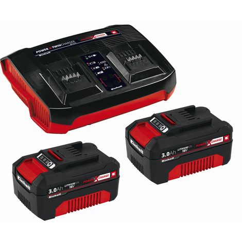 Original Einhell Starter Kit 2x 3,0 Ah Akkus und Twincharger Power X-Change (Li-Ion, 18 V, 60 min Ladezeit, passend für alle Power X-Change Geräte)