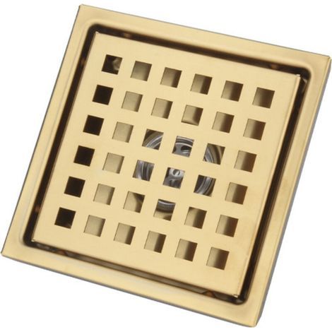 Shower Drain, Stainless Steel Odor-Resistant Hair Filter, Brushed Floor Drain Strainer for Bathroom, Large Diameter, Square 150 x 150 mm, Gold (1/5)