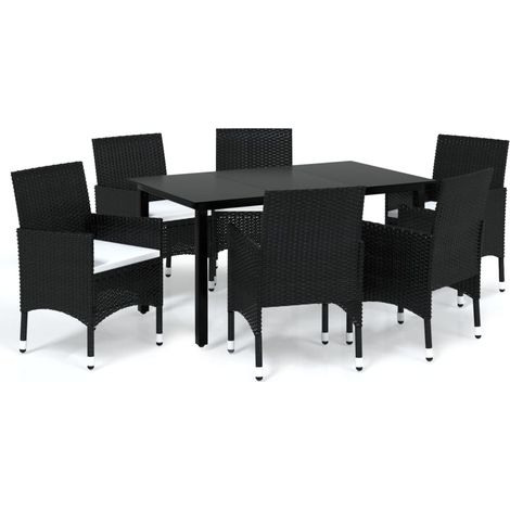 Set da pranzo da giardino in resina intrecciata nera da 7 pezzi e cuscini 020014915