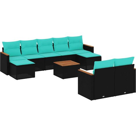Maison Exclusive - 10-teiliges Gartensofa-Set mit Kissen, schwarz