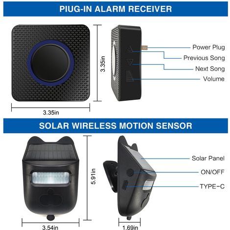 Solar Driveway Alarm, 984 Feet Long Range, Wireless, IP60 Weatherproof, Infrared Motion Detector, DIY Security Alert System to Monitor and Protect Your Property (1/5)