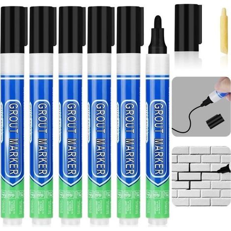 Joint Carrelage Noir,6PCS Stylo de Carrelage à Coulis, Imperméable Marqueur Joints,Rénovateur de Coulis pour Salle de Bain, Cuisine