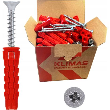 Chevilles Universelles Klimas, 6 x 30 mm Avec Vis 4 x 40 mm, Tête Fraisée PZ2, Boîte 100 Pièces (1/5)