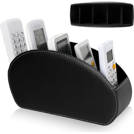 Fernbedienungshalter mit 5 Fächern – Aus Kunstleder – Großer Ständer für Fernbedienungen von Fernseher, DVD-Player, 4K-Dongle und Blu-ray-Player – Schreibtisch-Organizer für Stifte und Mobiltelefon