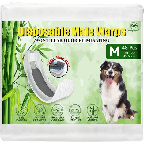 Couches pour Chien mâle, M-24 Couches jetables pour mâles avec Charbon activé, neutralisation des odeurs, Couches Douces et Respirantes, Pantalons pour Incontinence de Chiot M-24 pièces
