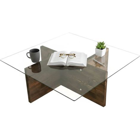 Dmora - Wohnzimmertisch Coronae, Niedriger Wohnzimmertisch, Kaffeeregal, Couchtisch für Sofa, 90x90h35 cm, Nussbaum, mit verstärkter Verpackung