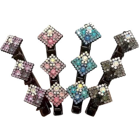 Lot de 3 ou 4 pinces à cheveux pour fille, décorées de fleurs scintillantes en strass, avec un design à double couche pour la frange.-C (1/5)