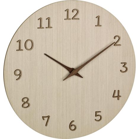 Horloge Murale analogique en Bois, Chiffres 3D et Aiguilles Inclus, Horloge pour Cuisine/Salon/Bureau, Objet de décoration, 30 cm de diamètre, Marron Clair (1/5)