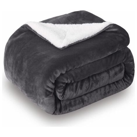Sollbry – Couverture polaire sherpa double face 70 x 100 cm – Gris foncé – Lavable en machine – Confort optimal pour lit king size (1/5)