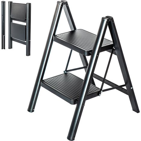 HOSTROM Scaletta 2 gradini FOLDPACT2, Sgabello scala pieghevole, Design ultracompatto, Gradini 17,5 cm, Acciaio, Ripiano temporaneo, Garanzia 5 anni