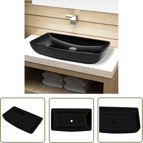 Lavabo vasque à poser Luxueux, rectangulaire céramique Bac à laver, Noir pour salle de bain OIB6347E (1/5)