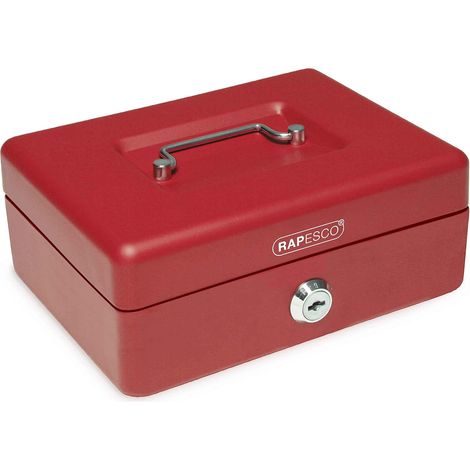 Caisse à Monnaie - 1 Unité - Acier - Serrure à Cylindre - Bureau et Commerce - 20 cm Rouge (1/4)