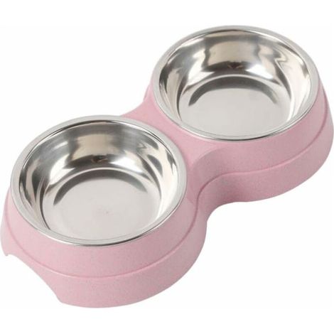 Gamelle pour chien mignonne fournitures pour animaux de compagnie bol d\\'alimentation rond antidérapant en acier inoxydable pas facile à renverser deux bols (Couleur : Rose) (1/4)