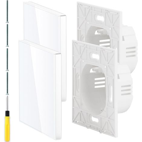 Plaque d'obturation simple Plaque d'obturation électrique simple Plaque en verre trempé pour prises électriques Décoration avec vis (Blanc, 86mm x 86mm, 30mm de profondeur) (1/5)