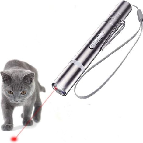 Jouets de Chat Pointeur de LED Jouets interactifs pour Chats,USB Rechargeable 4en1 Mini Lampe de Poche+Lumière Rouge+Lumière UV+Transformer Le Motif Formation pour Chat Chien Chase (1/5)