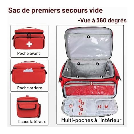 Trousse de Secours Vide, Trousse Infirmiere Pharmacie Voyage, Sac de Rangement de Médecine Portable, 30x20x18CM, Maison Bureau voiture Camping Randonnée (1/3)