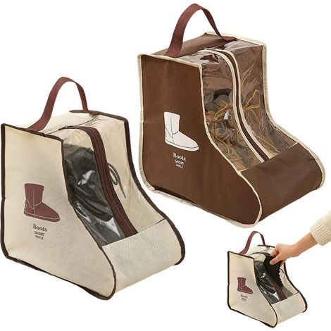 2 Pièces housses de rangement pour bottes courtes, sacs de protection pour chaussures, manchons de voyage imperméables, pochettes transparentes pour chaussures de sport, Beige + Marron (1/5)