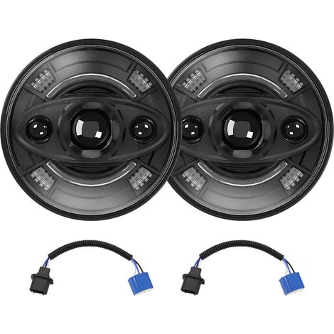 Phares LED voiture 7 pouces ronds – Blanc feux route/croisement DRL clignotant ambre Jeep Wrangler JK TJ LJ Chevy Ford Mazda Miata Hummer, 2 pièces (1/5)