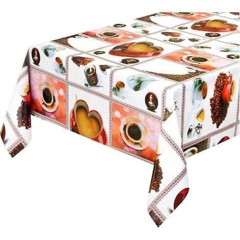 Tovaglia Antimacchia Cucina Moderna Tela Cerata Felpata Proteggi Copri Tavolo Caffè Tazzina Cuore - 140x160 cm