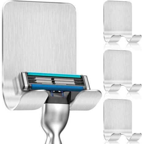Porte-rasoir de douche, crochet autocollant, porte-rasoir de douche, crochet adhésif en acier inoxydable, porte-serviettes de salle de bain et de cuisine sans perçage, argent
